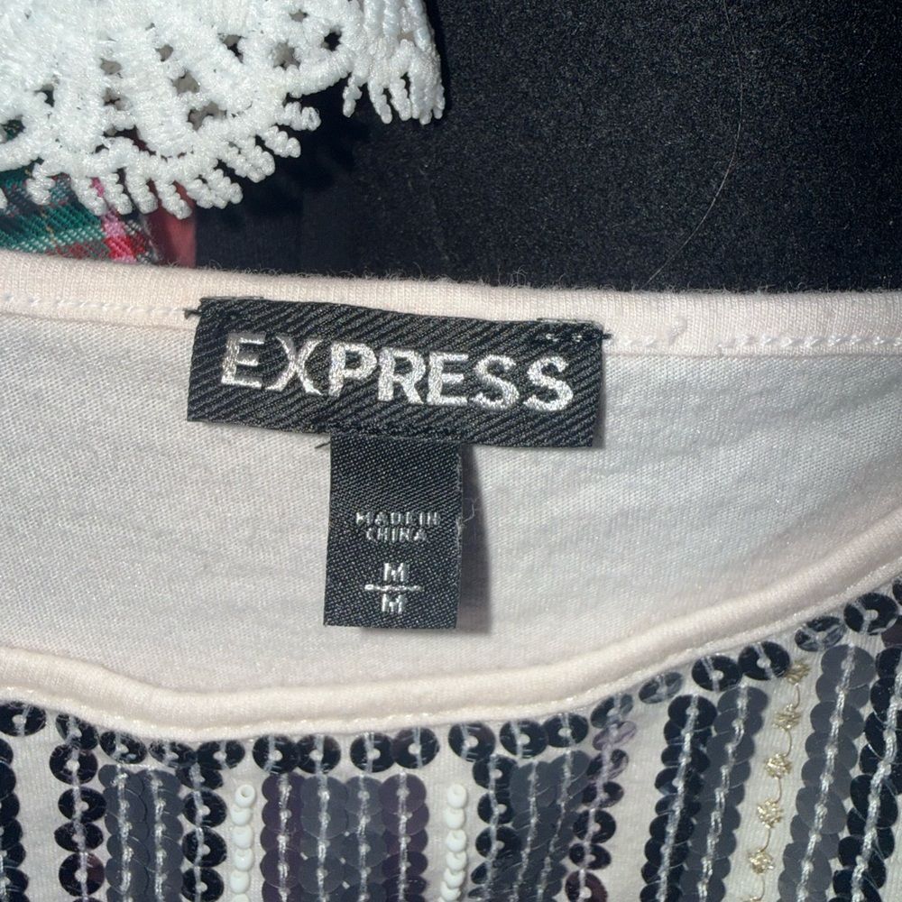 Express Black and White Sequin Top - Picture 2 of 3